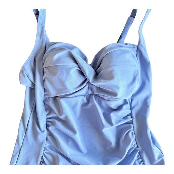 Ekouaer Women's One Piece Blue Swimsuit Ruched Tummy Control Lined Large - Picture 2 of 6